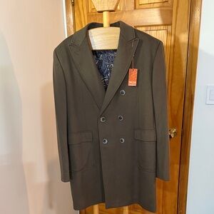 TALLIA Men's Double-Breasted Olive Pea Coat